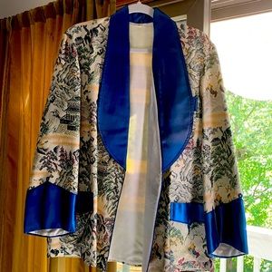 Vintage Asian Tuxedo Jacket-brocade and teal silk